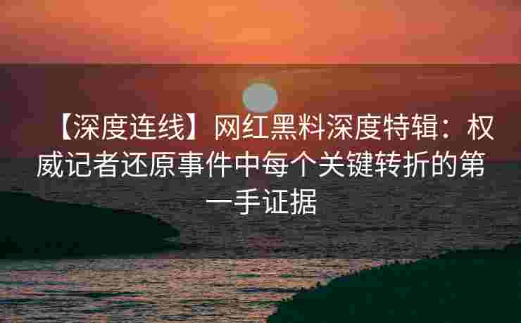 【深度连线】网红黑料深度特辑：权威记者还原事件中每个关键转折的第一手证据