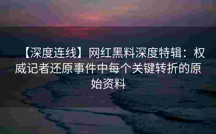 【深度连线】网红黑料深度特辑：权威记者还原事件中每个关键转折的原始资料